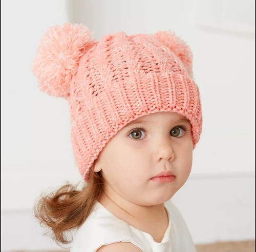 Kinder Winter Strick Double Poms Fell Ball Beanie Mützen - Bild 22 von 24