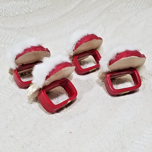 JUEGO DE 4 SERVILLETAS VINTAGE CARA DE SANTA CLAUS CON SOMBRERO ROJO Y RIBETE BORROSO BLANCO - Imagen 4 de 10