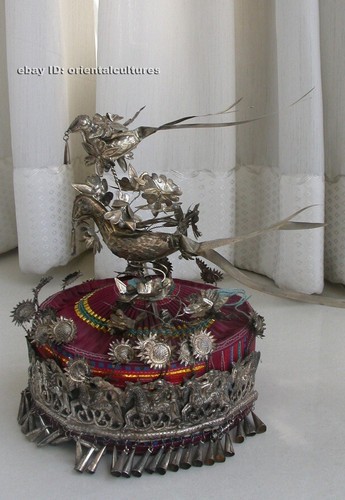 Vintage Exotic Chinese Handmade Miao Silver embroidery Hat - Picture 6 of 12