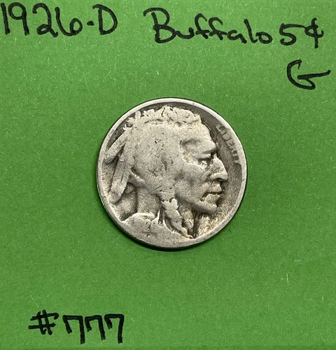 1926 D Buffalo 🦬 Indian Head Nickel 5c Good GD