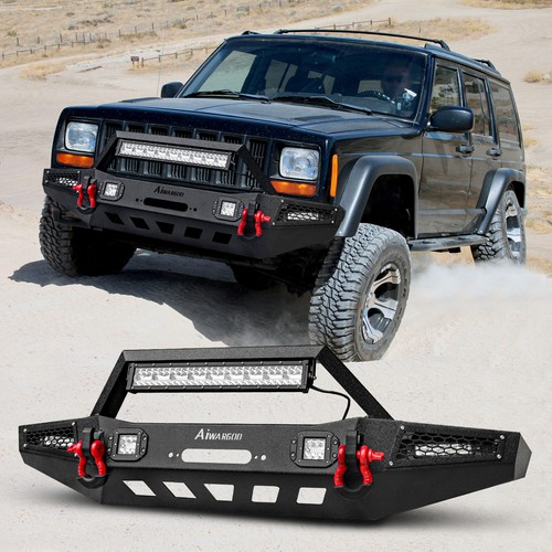 Front/Rear Bumper Winch Mount Plate Set For 1984-2001 Jeep Cherokee XJ Black - Picture 2 of 15