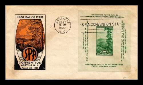 US COVER SPA CONVENTION ASHEVILLE SOUVENIR SHEET FDC SCOTT 797 DYER CACHET