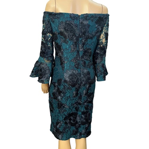 Adrianna Papell Soutache Cocktail Dress Sz 16 Off The Shoulder Lace Bell Sleeve - Picture 5 of 7