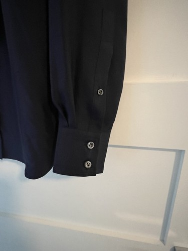 $1490 Alexander McQueen Arnés Correa Ton Panel Camisa Azul Marino SIlLK Talla 15 - Imagen 6 de 16