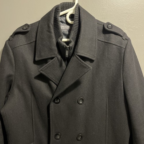 Kenneth Cole Reaction Double Breasted Zip Wool Quilted Lined Peacoat Mens sz L - Picture 17 of 19