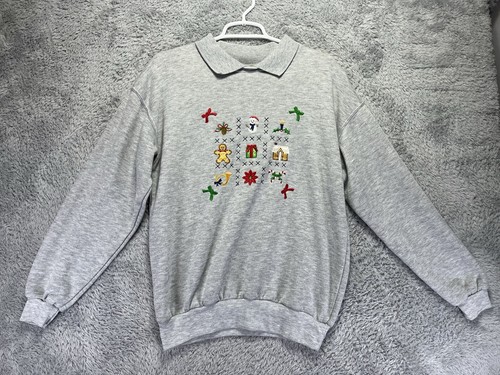 Sudadera de Navidad de Colección para Mujer Pequeña Gris Bordada Pan de Jengibre Muñeco de Nieve - Imagen 1 de 9