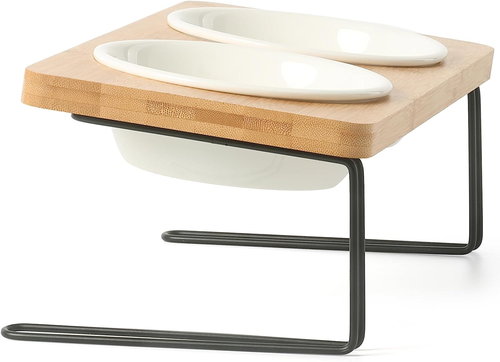 Elevated Cat Ceramic Bowls, Small Dog 15° Tilted Raised Food Feeding Dishes, Sol - Picture 11 of 12