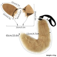 Furry Dog Faux Fur Ears Headband  Tail, Fur Dog Orc Costume Accessories  Tail