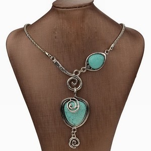 Women-039-s-Vintage-Ethnic-Exotic-Silver-Heart-Collar-Statement-Turquoise-Necklace-W