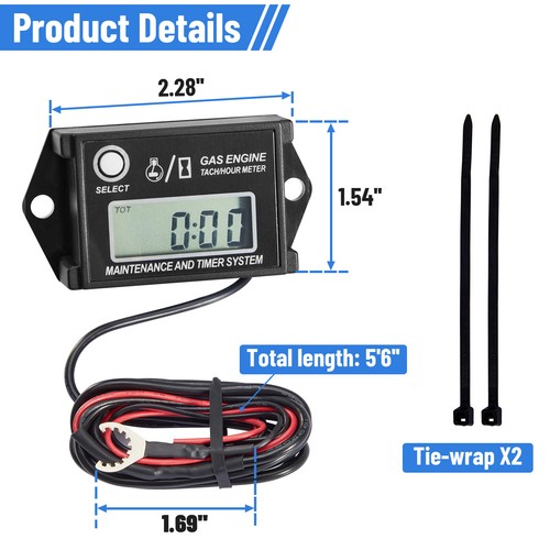 Digital Tiny Tachometer Tach Hour Meter Resettable Waterproof Job Timer Battery - Picture 5 of 24