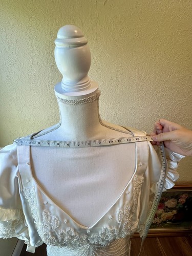 1980s Carlota Alfaro Handmade Beaded Wedding Dress Vintage Ivory Off White - Picture 13 of 24