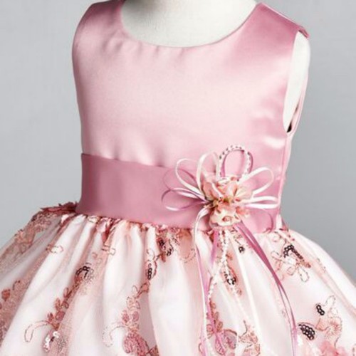 Dusty Rose Floral Satin Embroidery Dress ALL SIZES Wedding Flower Girl #09 - Picture 5 of 5