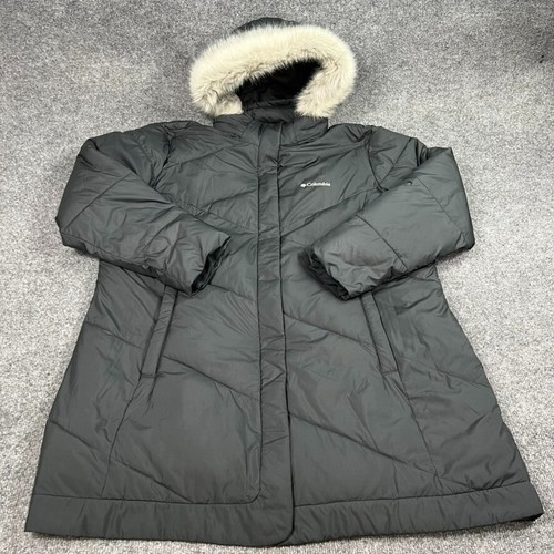 Columbia Jacket Womens 2X Black Puffer Quilted Coat Full Zip Hood Insulated