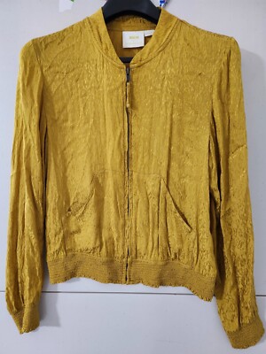 Maeve Jacket Womens M Gold Silky Bomber Full Zip Texture Lightweight Viscose Pkt