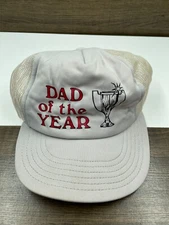 VINTAGE Dad of the Year Trucker Hat 80s 90s MMB White Cap Mesh Snap Back