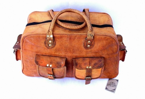 Men's New Overnight Brown Bag Leather Travel Luggage Duffel Weekend - Picture 3 of 6