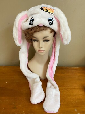White Long Ear Cartoon BUNNY Rabbit Fur Animal Head HOODIE