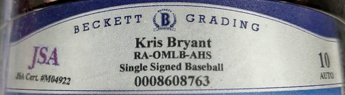 ONLY ONE ON EBAY! Kris Bryant Signed Baseball JSA Beckett Graded GEM MINT 10! - Picture 2 of 3
