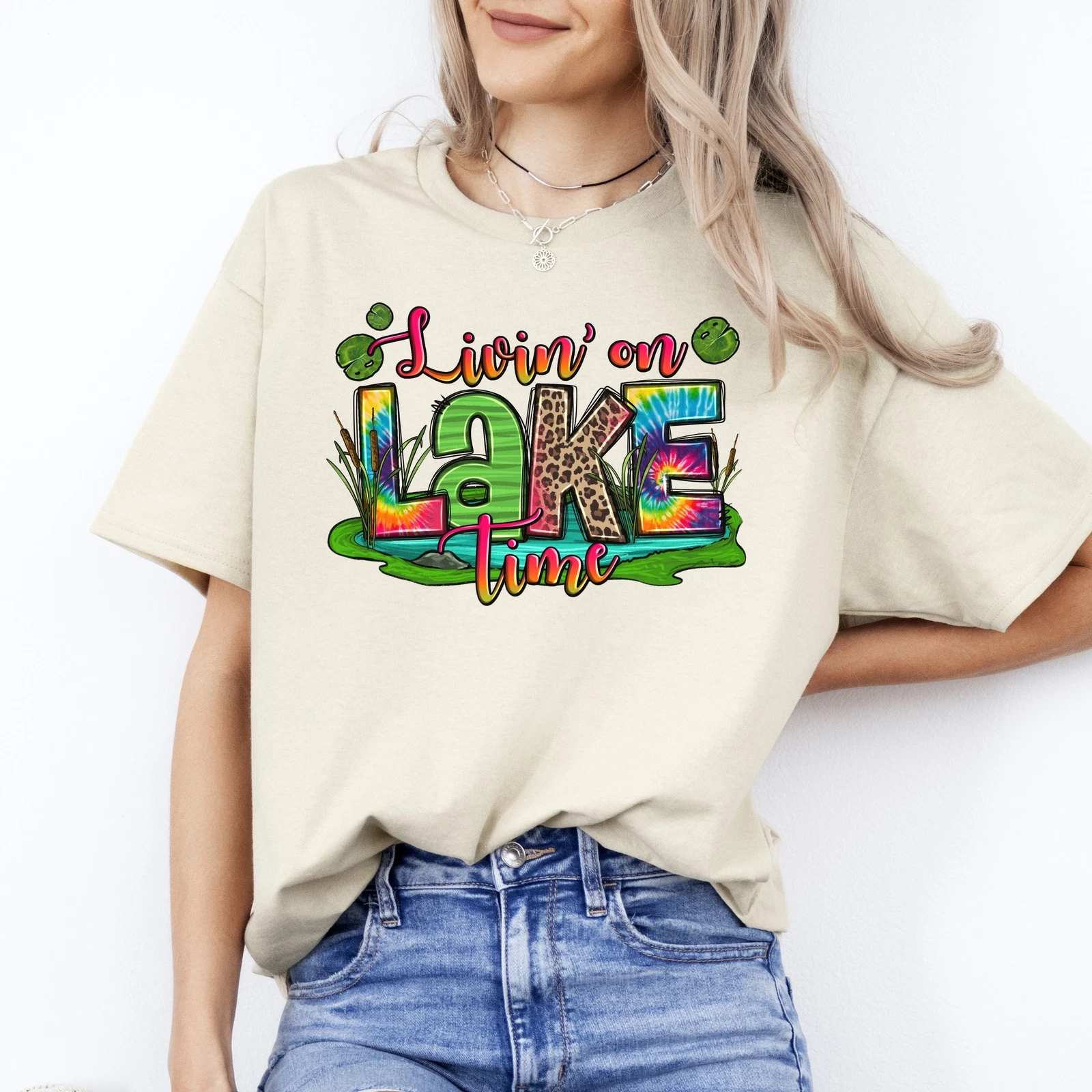 Living on lake time T-Shirt gift Summer lake camping Unisex Tee Sand White Sport