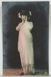 Rppc-Lovely-Lady-Fringed-Dress-Hand-Tinted-Real-Photo-c1907-udb-Postcard-O6