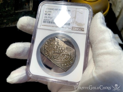 KLIPPE MEXICO 1733 8 REALES NGC 3O PIRATE SILVER COINS TREASURE ESCUDOS DOUBLOON - Picture 4 of 10