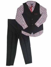 Andy  Evan Boys Formal 4-Piece Suit with Vest, Tie, Shirt and Pants Black