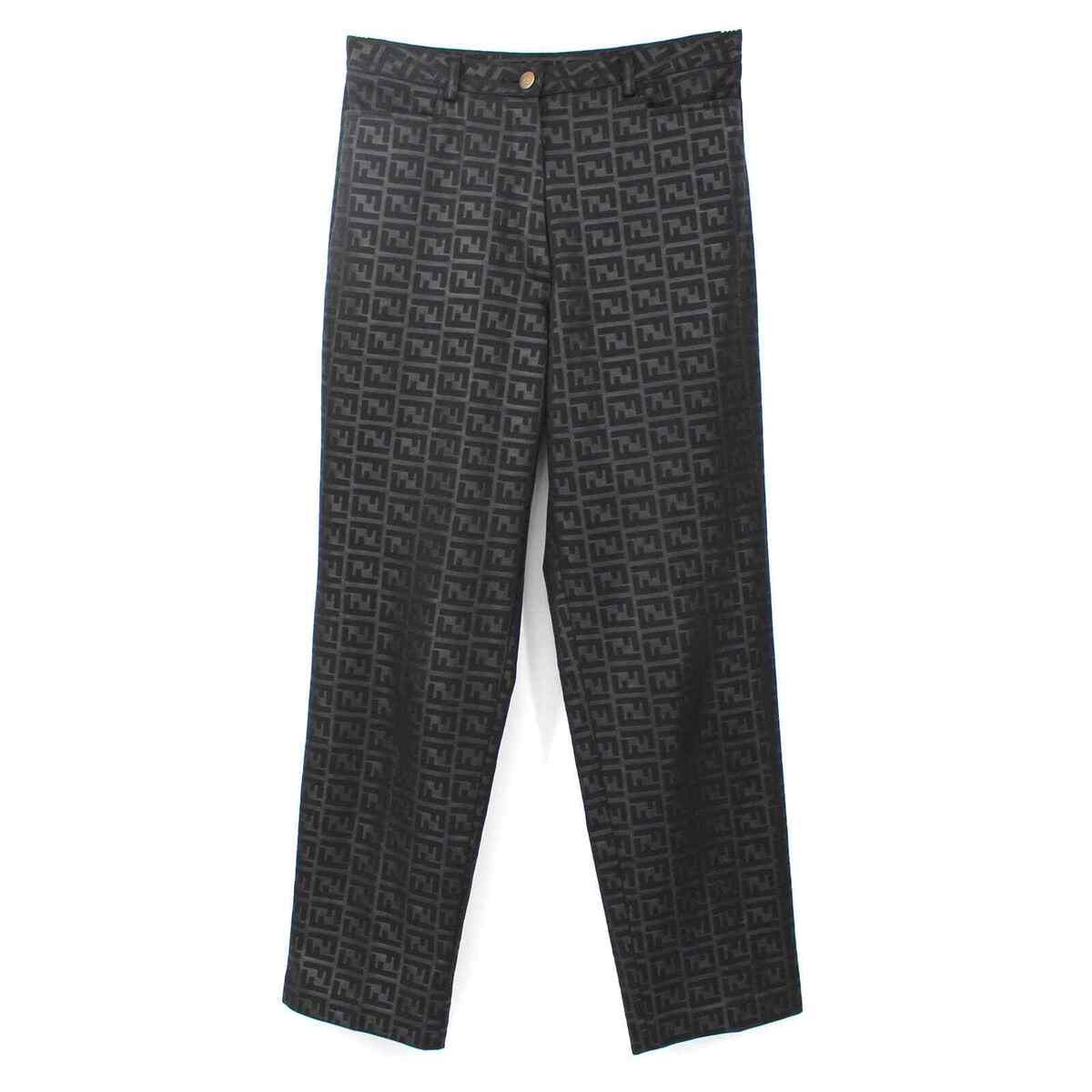 FENDI Black Zucca Logo Trouser Pants Vintage FF Polyester FENDI Black Zucca Logo Trouser Pants Vintage FF Polyester