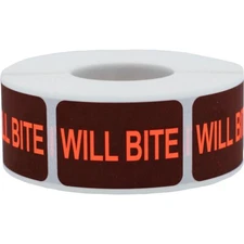 Will Bite Pet Veterinarian Labels | 1″ x 1.5″ Rectangle - 500 Pack