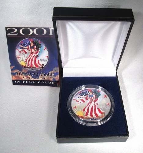 2001 Colorized Silver Eagle in OGP mit COA AS94