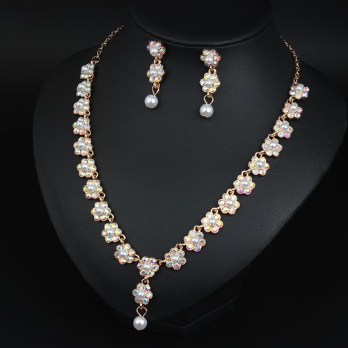 Vintage Women Crystal Rhinestone Choker Necklace Earrings Jewelry Set Statement - Picture 16 of 37