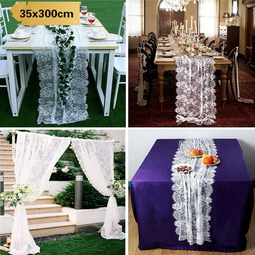 35x300cm Dentelle Chemins de Table Armoire Tissu Chaise Écharpe Dîner Housse - Foto 4 di 14