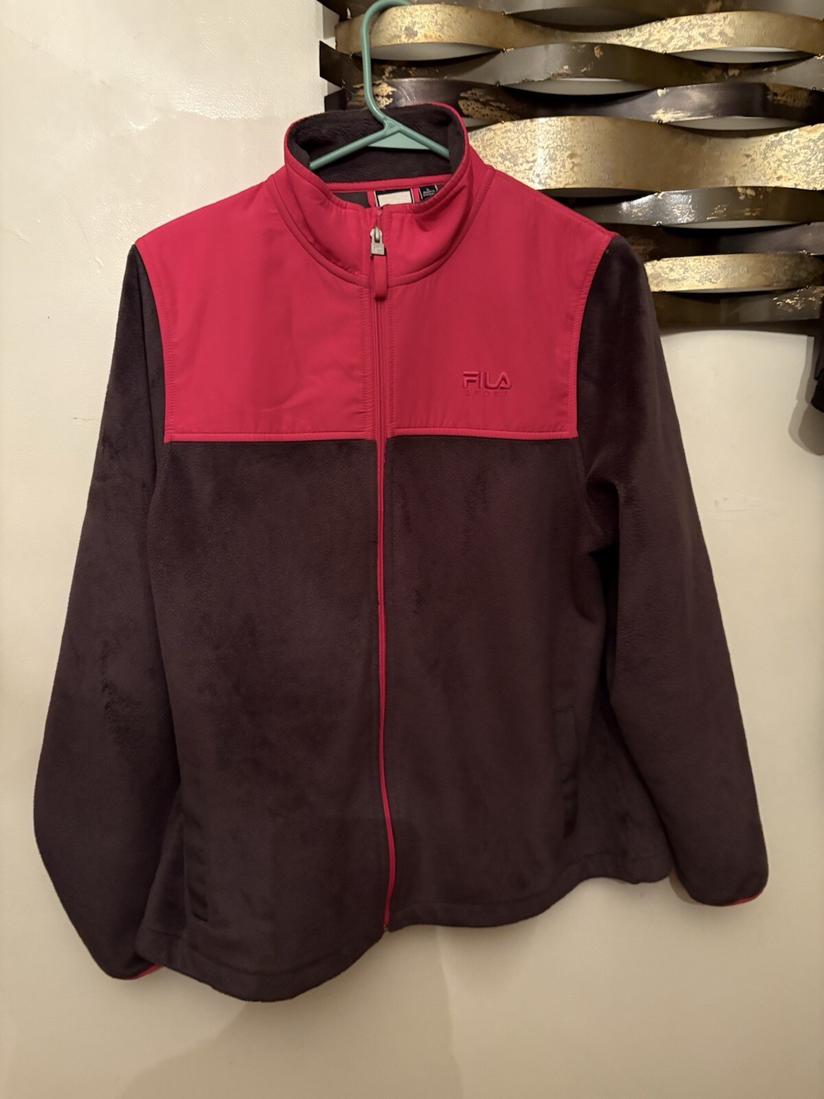 Giacca pile donna vintage anni 90 Fila Sports full zip grande rosa grigio