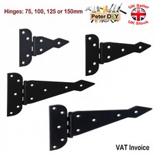 BLACK TEE HINGES Triangular T Hinge Door Furniture Shed Gate Garden 75-150mm