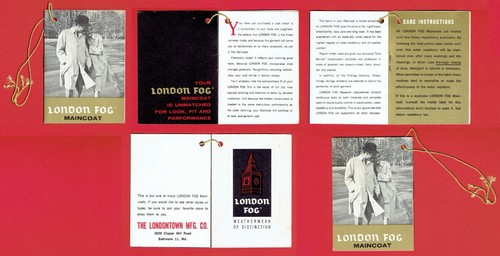 c1964 London Fog Maincoat Hang Tag livret instructions d'entretien avec ficelle d'origine - Photo 1/6