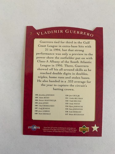 1995 SP Top Prospects #7 Vladimir Guerrero TOP - Picture 2 of 2