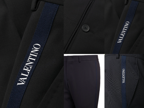 Valentino Tailored Lana Blend Delgado Pantalones Iconic Tape Logo Azul Marino 46 - Imagen 3 de 12
