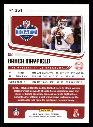 2018 Score #351 Baker Mayfield RC - Picture 2 of 2