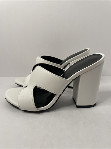 Womens Wild Diva Slide Sandal Block Heels Shoes White/black Sz 5.5 - Picture 1 of 5