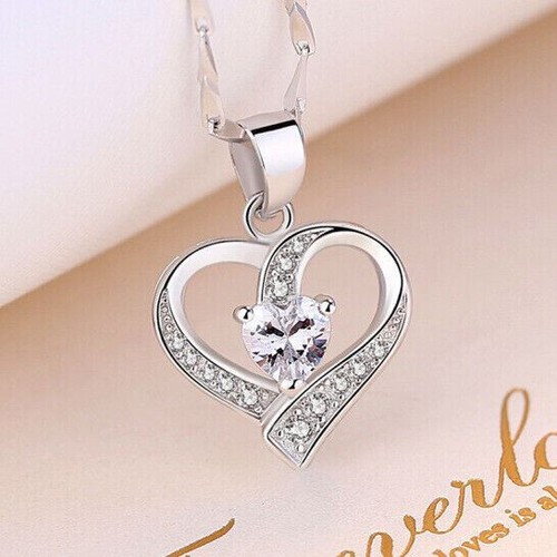 Women Ladies Heart Swirl Stone Silver Pendant Chain Necklace Gift Jewellery - Picture 2 of 4