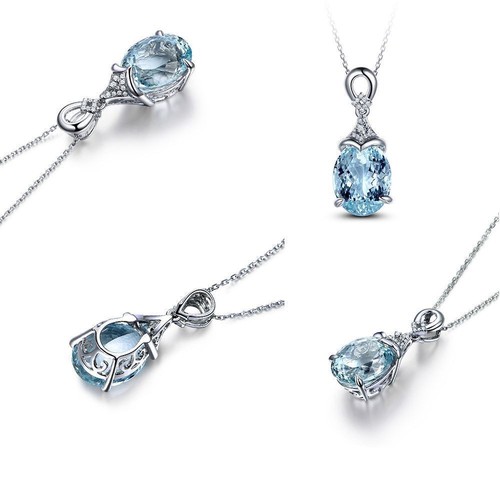 925 Silver Exquisite Oval Cut Aquamarine Water Drop Shape Pendant Necklace Gifts - Picture 11 of 12
