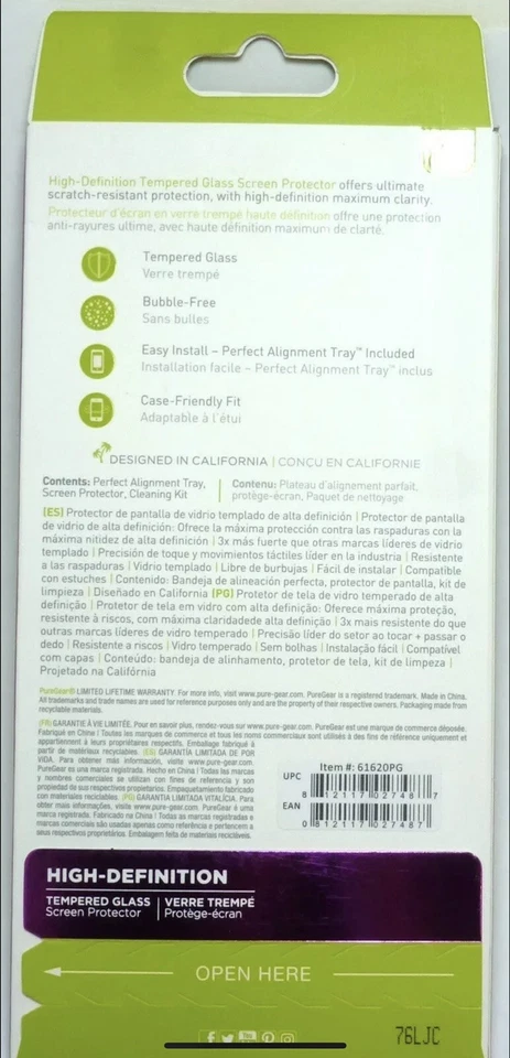 Protector Pantalla Cristal Templado PureGear HD para LG V20, con Bandeja Instalación Foto 2 de 2