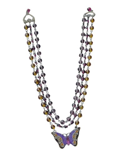 ROMANTIC PURPLE GOLD CRYSTAL RHINESTONE ENAMEL BUTTERFLY 19" NECKLACE BY SSC - Picture 4 of 9