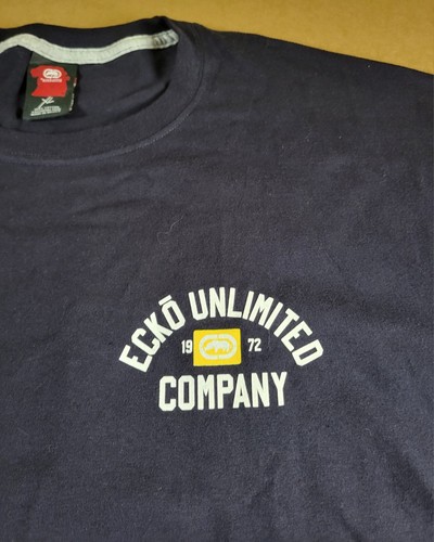 NEW Ecko Unltd Knit Graphic Casual T-shirt Mens Size XL Blue With Yellow logo - Picture 2 of 7
