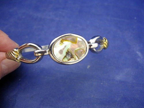 WOMAN'S SILVERTONE AND GOLDTONE BRACELET W ABALONE CENTER - BY AVON - Picture 6 of 8