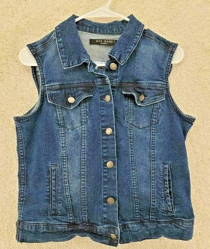 Chaleco Denim Mujer Medio Azul Botones Solapa Bolsillos Cuello Max Jeans Chaqueta - Imagen 7 de 7