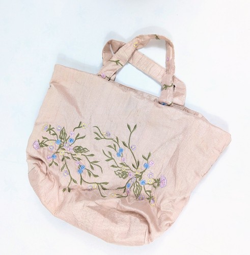 Vintage Moyna Silk Purse Bag Y2K Pastel Pink Floral Embroidery Cottage Core - Picture 3 of 13