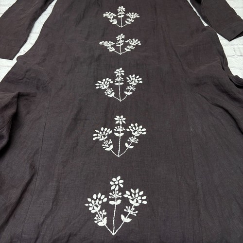 Madison Mathews Long Sleeve 100% Linen Maxi Dress XL X-Large Embroidered D003 19 - Picture 10 of 18