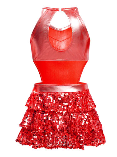 Girls Sundress Ballerina Skirt Shiny Dress Cutout Dress Up Performance Uniform - Picture 77 of 95