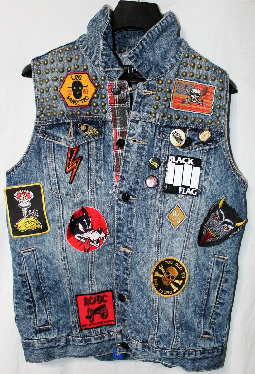 KILL CITY Studded DENIM ROCKER PUNK ROCK JEANS JACKET VEST Custom