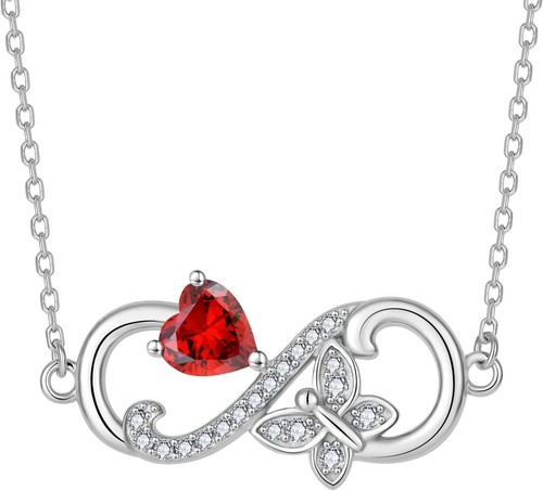 Infinity Butterfly Necklace for Women in 92.5 Sterling Silver Heart Birthstone - Picture 25 of 33